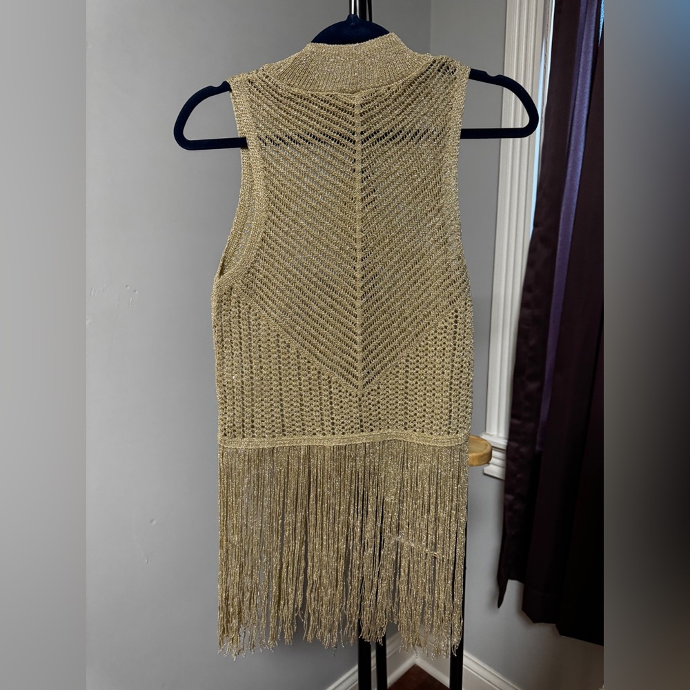 Anthropologie Gold Lurex Top With Fringe